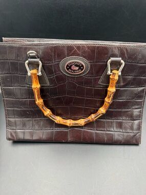 Vintage Dooney & Bourke Croc-Embossed Leather Bag with Bamboo Handle and Strap